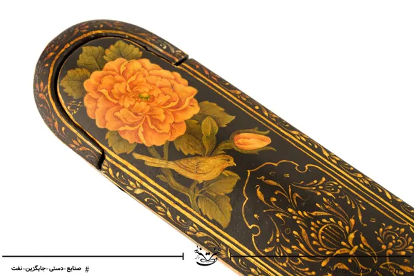قلمدان پاپیه ماشه گل و مرغ و تشعیر سایز 22 کد 001