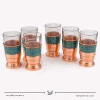 سرویس 6 نفره شربت خوری مس فیروزه کوبی