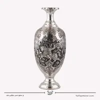 گلدان مس قلم زنی طرح چوگان قلع کاری شده سایز 25