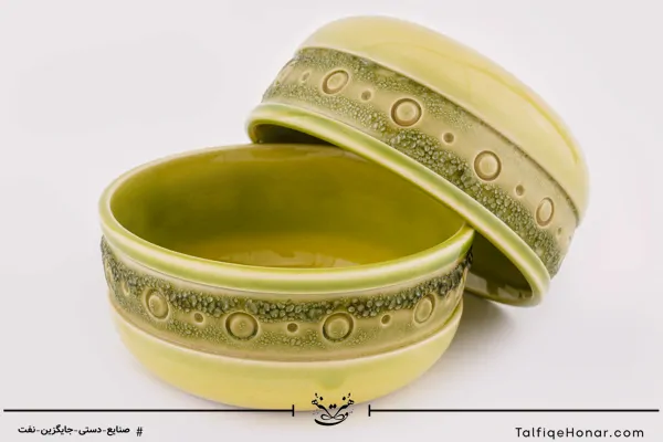 جفت کاسه سرامیکی با رنگ سبز فسفری قطر 12