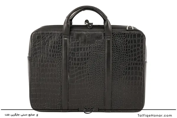 کیف اداری چرم مشکی طرح کروکدیل 30*40