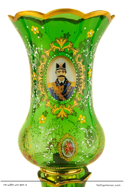 جفت لاله نوروز بلور تراش و نقاشی سبز سایز 15*15*64