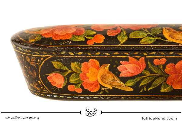  قلمدان پاپیه ماشه گل و مرغ و تشعیر اعلا سایز 22