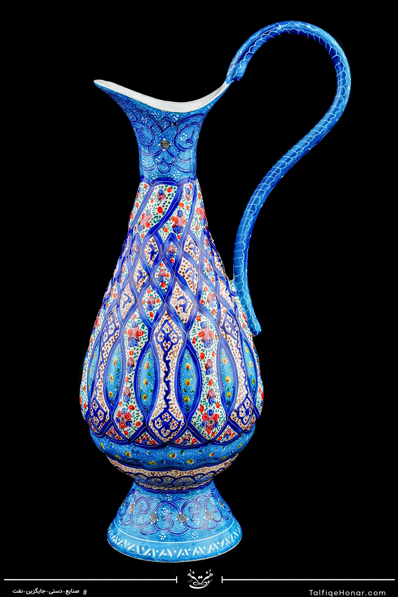 پارچ قلدار مینا کاری زمینه رنگ فیروزه ای سایز 16(10604)
