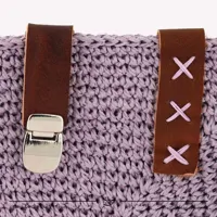 کیف قلاب بافی با الیاف طبیعی رافیا طرح ریحان رنگ یاسی سایز 28*30