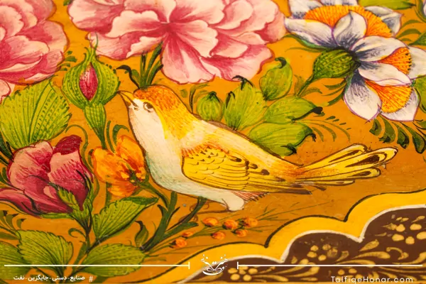 قلمدان چوب گردو تذهیب گل و مرغ سایز 30