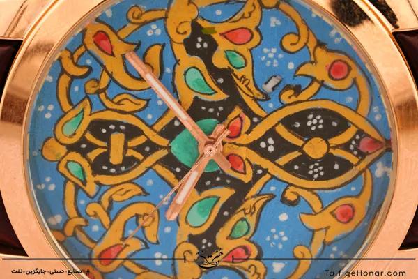 ساعت مچی مردانه صفحه نقاشی طرح شمسه با بند چرمی قهوه ای کروکدیل (10443)