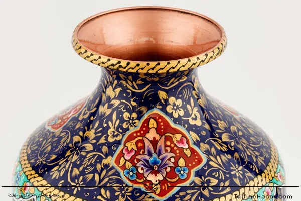 گلدان بلونی مس تمام پرداز با ورق طلا سایز 21 کد(10526)