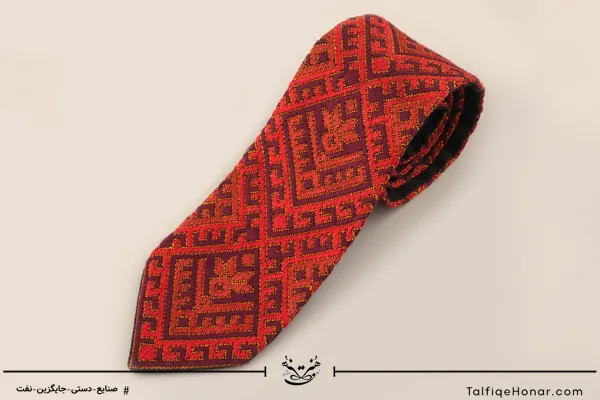 کراوات سوزن دوزی بلوچ طرح طاووس و گل سرخ کد003