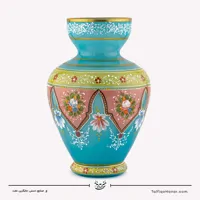 گلدان سه پوست نقاشی شده فیروزه ای سایز 28