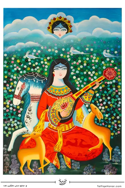 تابلو نقاشی رنگ روغن طرح دختر نوازنده سایز 100*70