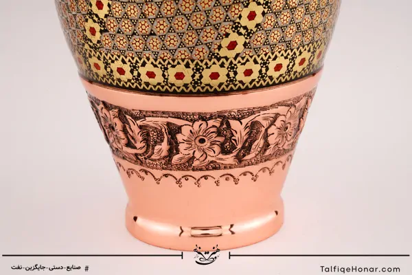 گلدان مس خاتم ماری قلم زنی اعلاء سایز 36(10002)