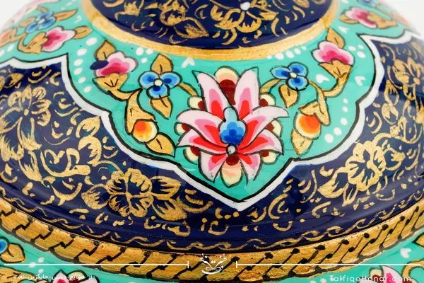 قندان سلجوقی مس تمام پرداز با ورق طلا سایز 16 کد(10526)