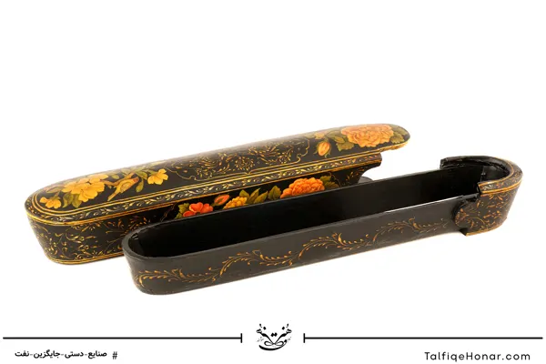 قلمدان پاپیه ماشه گل و مرغ و تشعیر سایز 22 کد 001