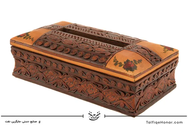 جعبه دستمال کاغذی چرمی حکاکی شده سایز 8*14*26