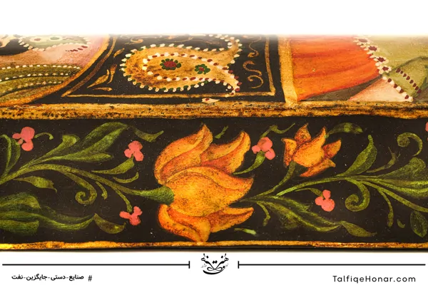 قلمدان پاپیه ماشه صورت و گل و مرغ قاجار سایز 25