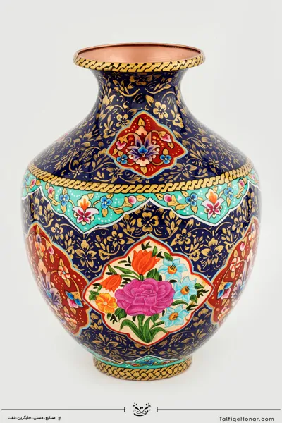گلدان بلونی مس تمام پرداز با ورق طلا سایز 21 کد(10526)