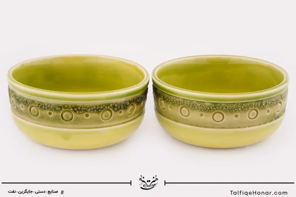 جفت کاسه سرامیکی با رنگ سبز فسفری قطر 12