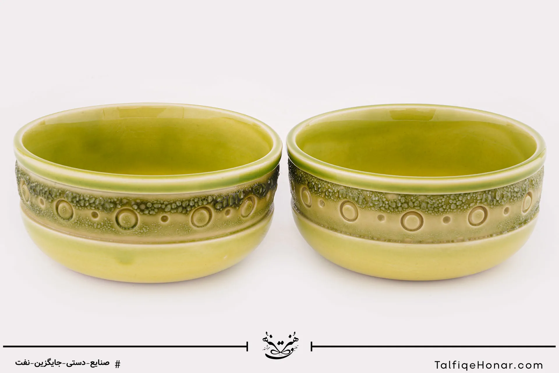 جفت کاسه سرامیکی با رنگ سبز فسفری قطر 12