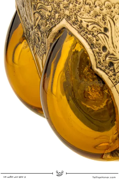 ظرف میوه خوری قلمزنی و آبگینه رنگ عسلی قطر 23