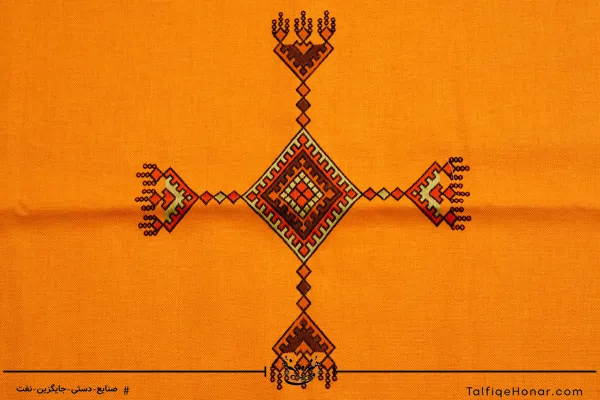 ست سه تکه رومیزی و کوسن سوزن دوزی بلوچ رنگ آجری