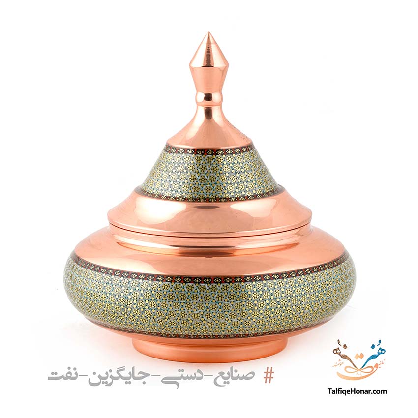 قندان سفینه ای مس خاتم کاری سایز 20 (کد 10057)