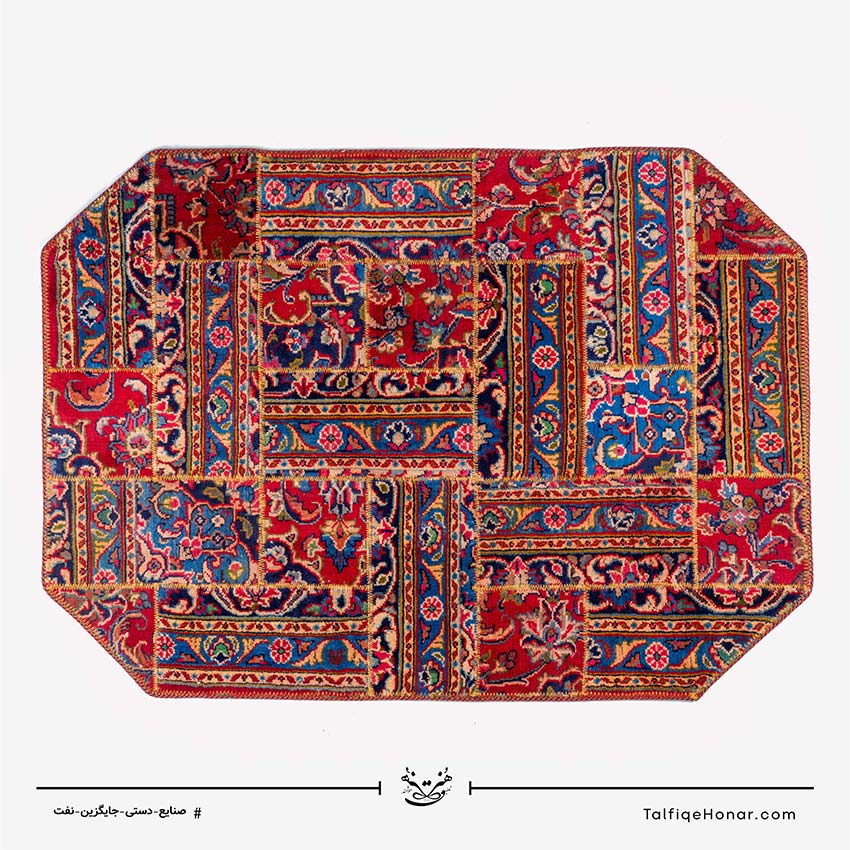 فرش چهل تکه خاتمی دوزی هشت ضلعی