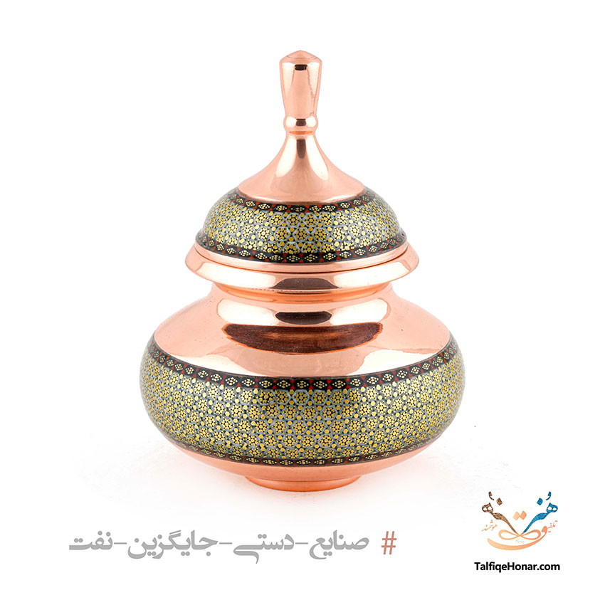 قندان دخلی مس خاتم کاری سایز 16 (کد10057)