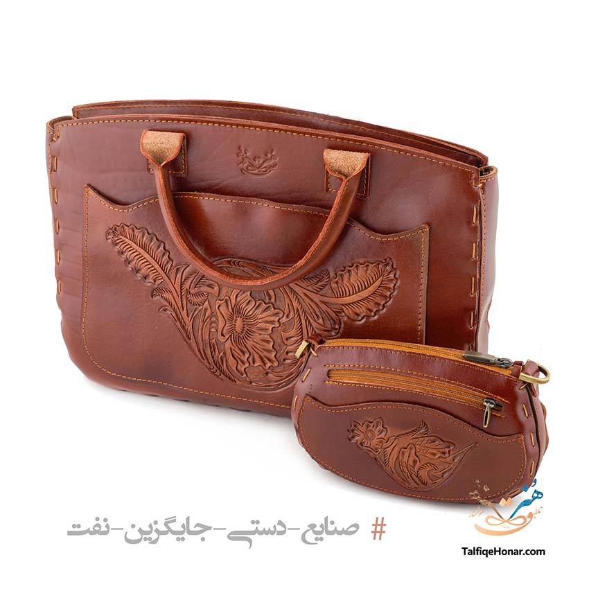 ست زنانه کیف اداری و کیف دوشی حکاکی شده چرم