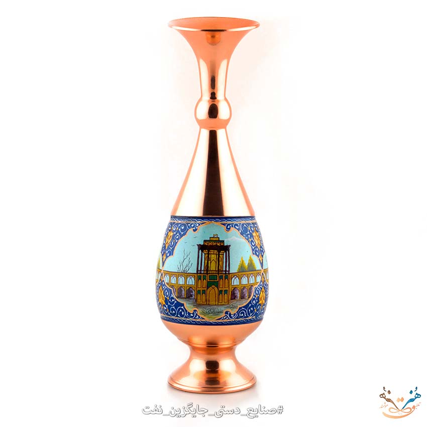 گلدان مس پرداز طرح ابنیه تاریخی سایز 30
