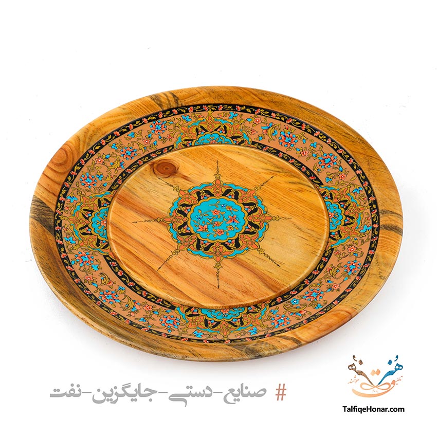 بشقاب چوبی خراطی و پرداز قطر 33