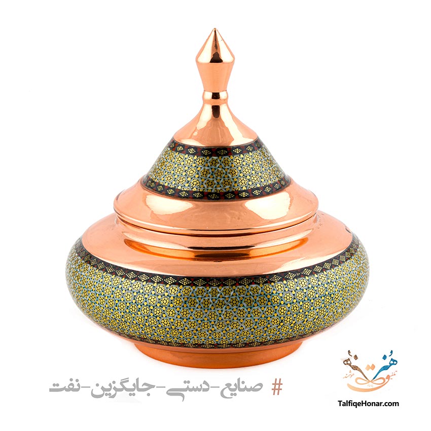 قندان سفینه ای مس خاتم کاری سایز 20