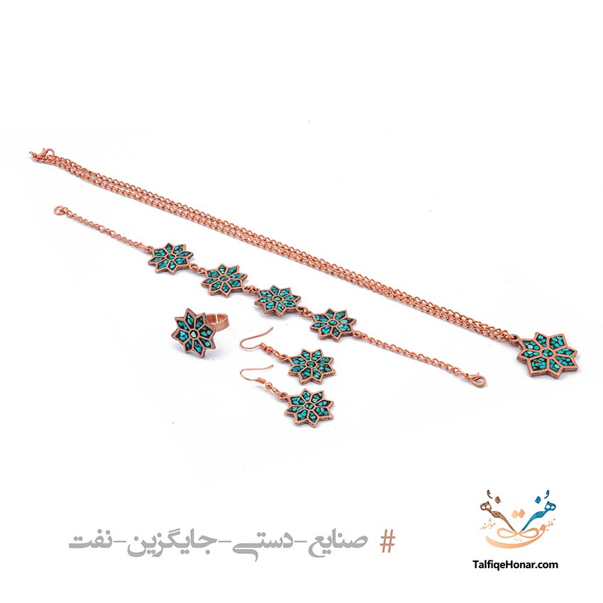 ست کامل زیور آلات فیروزه کوب با زیر ساخت مس طرح ستاره