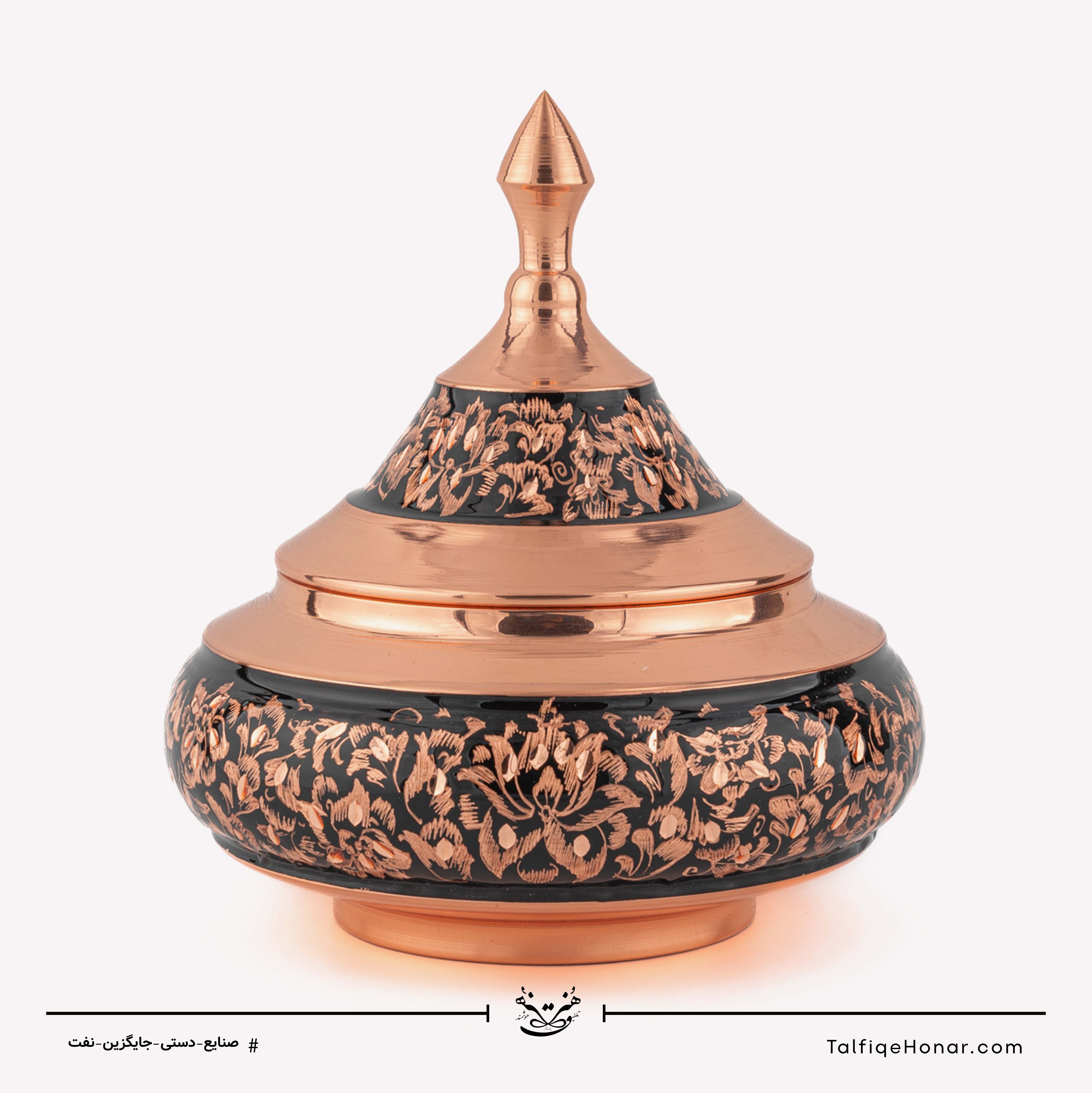 قندان سفینه ای مس الماس تراش طرح ویژه سایز 16 